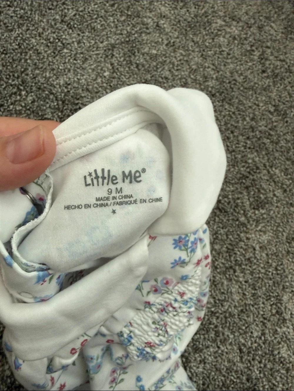Little Me White Footed One-Piece with Blue & Pink Floral Print